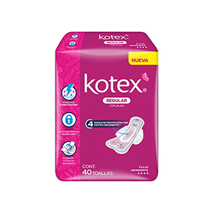 Toalla íntima regular con alas Kotex 40pz