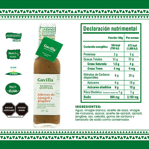 Aderezo de ajonjolí y jengibre Gavilla 250ml - 2