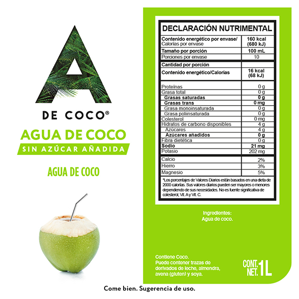 Agua de coco A de Coco 1L - 2