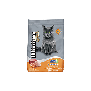 Alimento seco para gato selección de carnes Minino Plus 1.3Kg