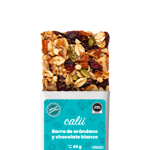 Barra de arándano y chocolate blanco alta en proteína Calii 45g