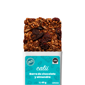 Barra de chocolate oscuro y almendra alta en proteína Calii 45g
