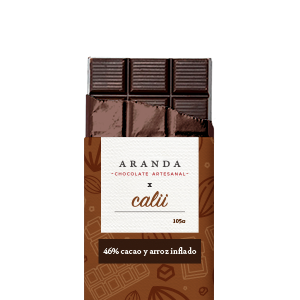 Chocolate artesanal 46% cacao y arroz inflado Calii 105g