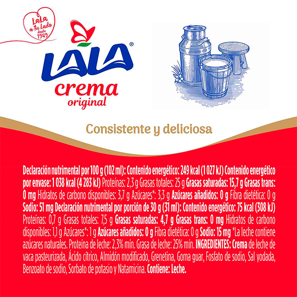 Crema ácida entera LALA 426ml - 2