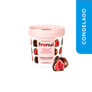 Frambuesas congeladas cubiertas de chocolate blanco y chocolate amargo Franuí 150g