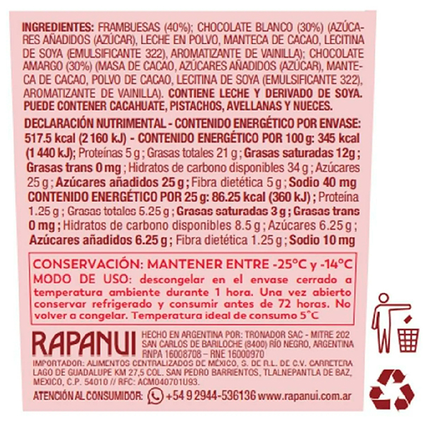 Frambuesas congeladas cubiertas de chocolate blanco y chocolate amargo Franuí 150g - 2