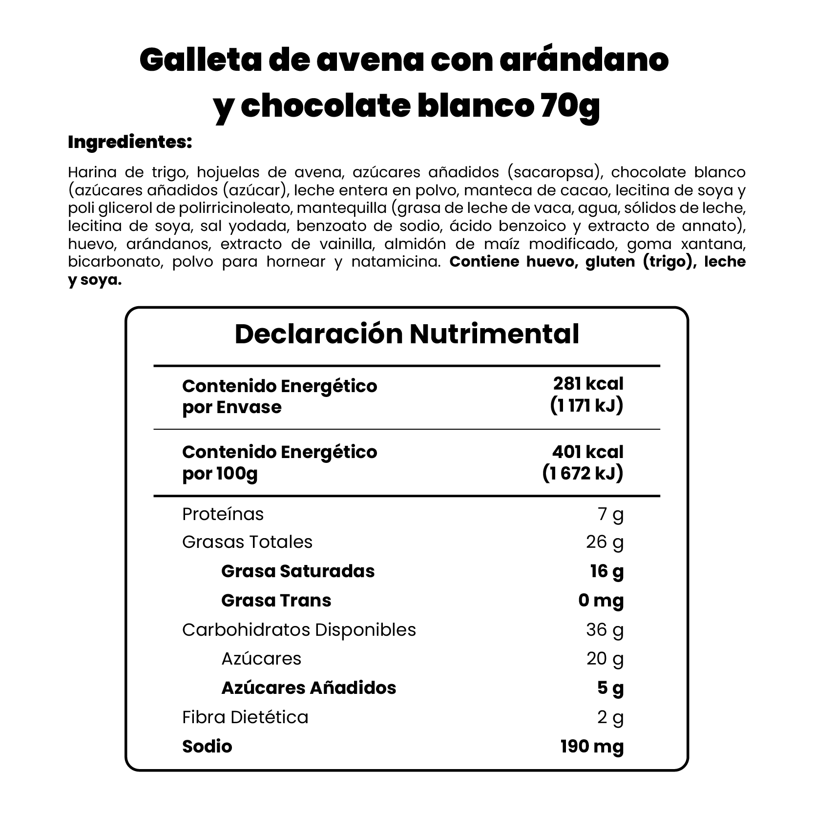Galleta de avena con arándano y chocolate blanco Nūbe 70g - 2