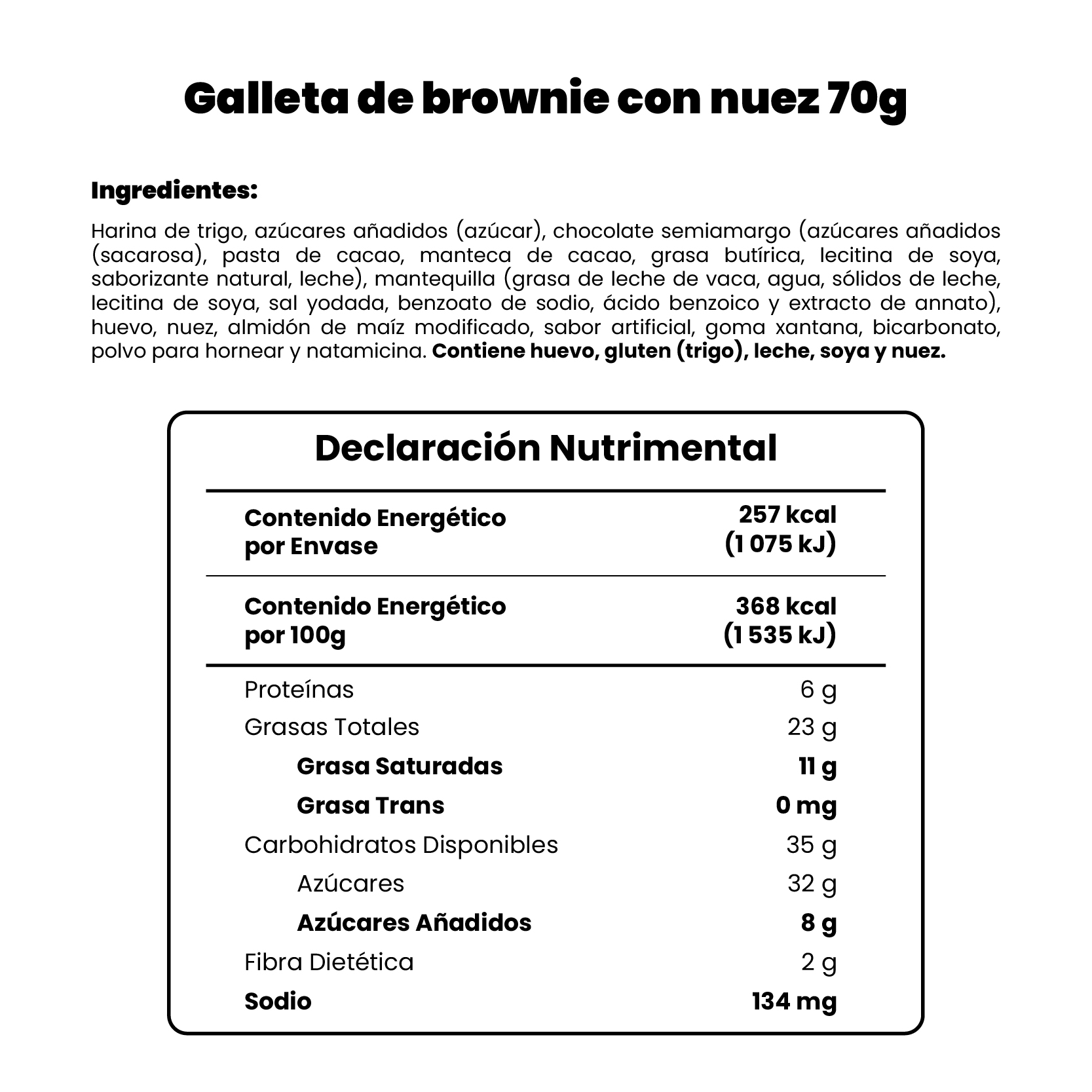 Galleta de brownie con nuez Nūbe 70g - 2