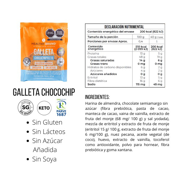 Galleta de chocochip keto Healthy Brand 40g - 2