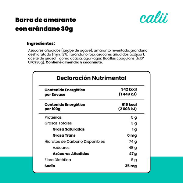 Barra de amaranto con arándano Calii 30g  - 2