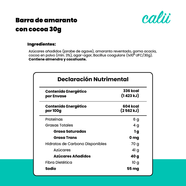 Barra de amaranto con cocoa Calii 30g  - 2