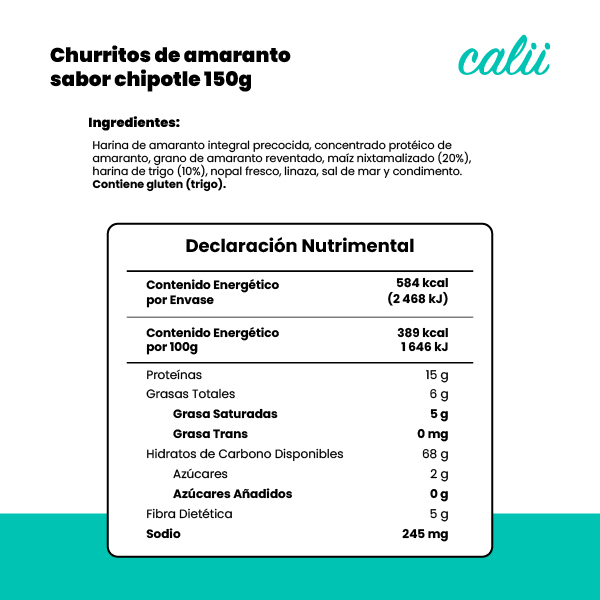 Churritos de amaranto sabor chipotle sin gluten Calii 150g - 2