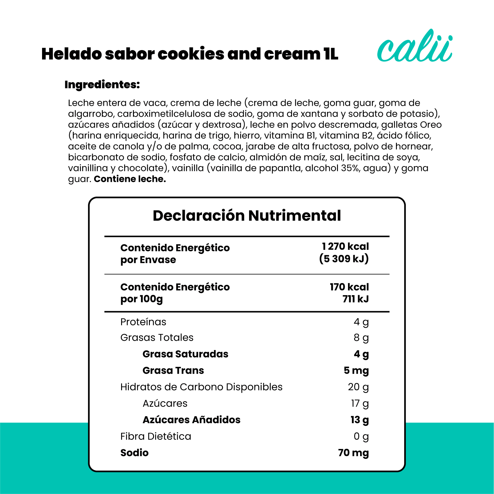 Helado artesanal sabor cookies and cream Calii 1L - 2