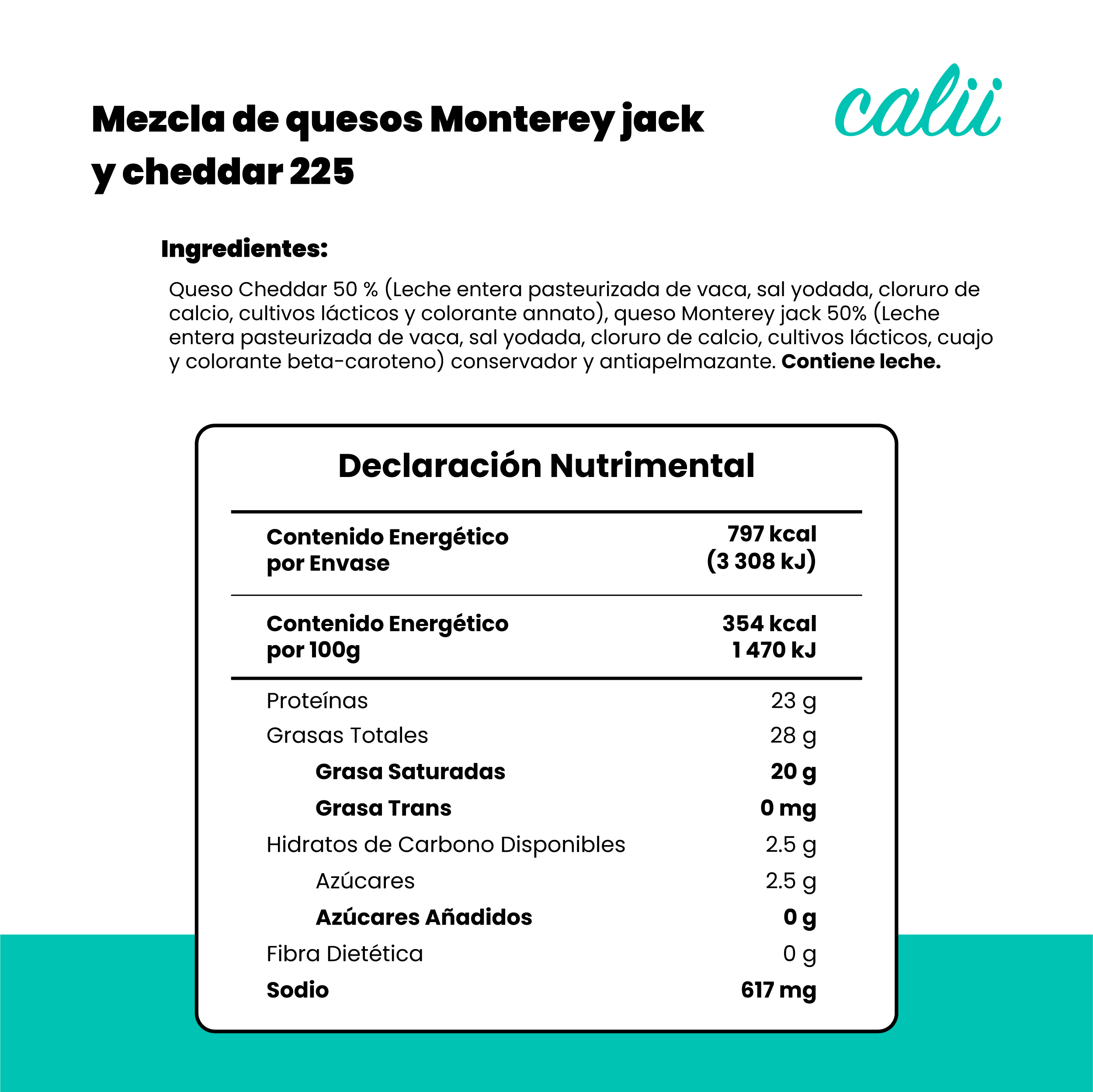 Mezcla de quesos Monterey jack y cheddar rallado Calii 225g - 2
