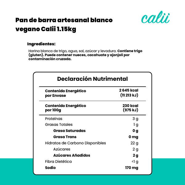 Pan de barra artesanal blanco vegano Calii 1.15kg - 2