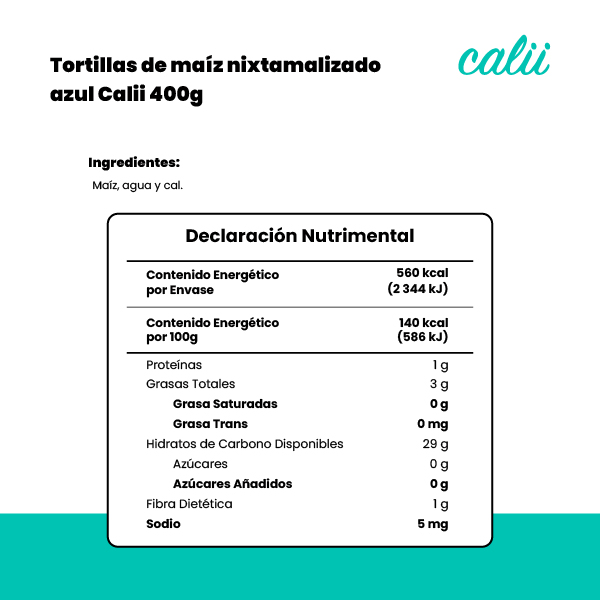 Tortillas de maíz nixtamalizado azul Calii 400g - 2