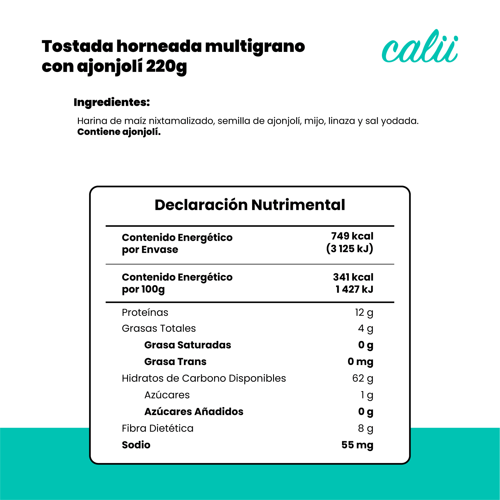 Tostada horneada multigrano con ajonjolí Calii 220g - 2