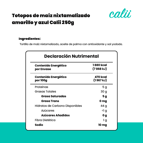 Totopos de maíz nixtamalizado amarillo y azul Calii 250g - 2
