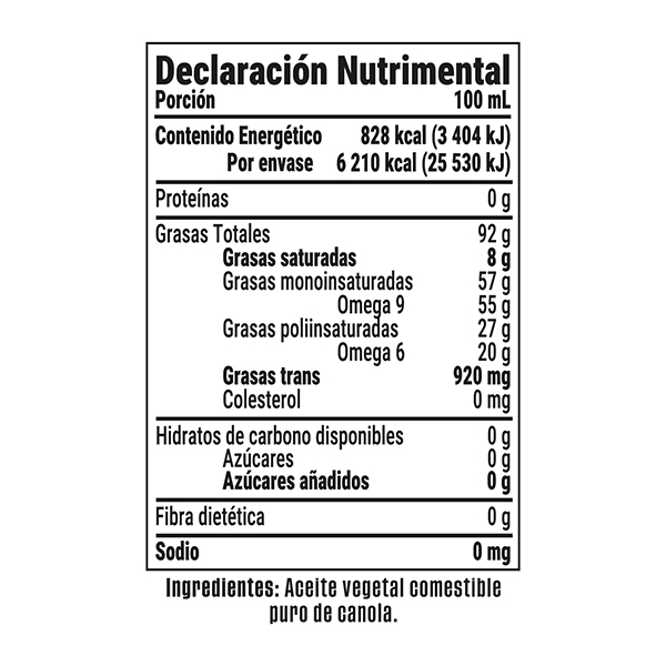 Aceite puro de canola squeeze Fogo 750ml - 2