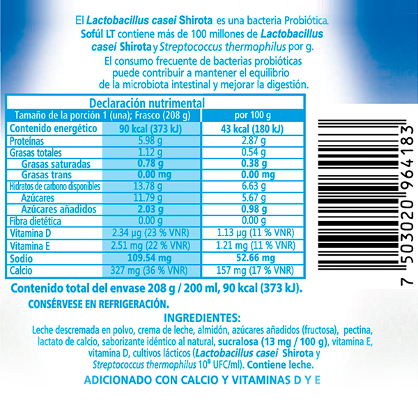 Alimento lácteo bebible sin azúcar sabor natural Sofúl LT Yakult 208g - 2
