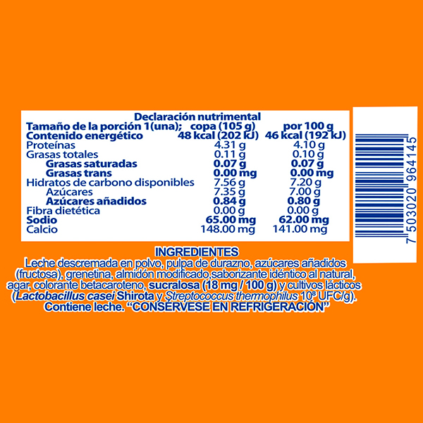Alimento lácteo sin azúcar sabor durazno Sofúl 105g - 2