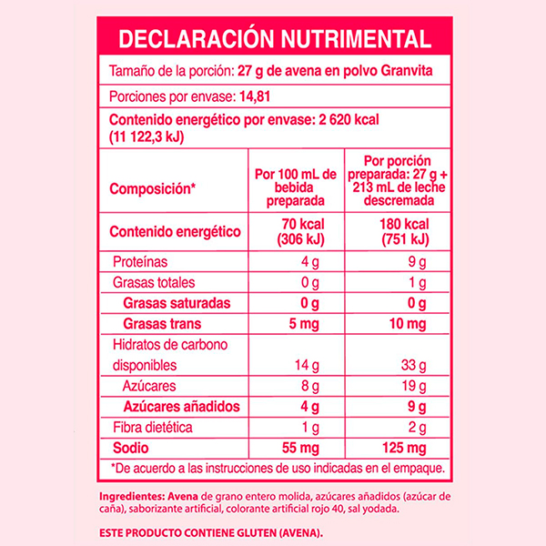 Avena en polvo sabor fresa Granvita 400g - 2