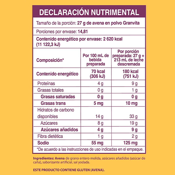 Avena en polvo sabor platano y moras Granvita 400g - 2