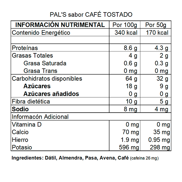 Barra de dátil sabor café PAL'S 50g - 2