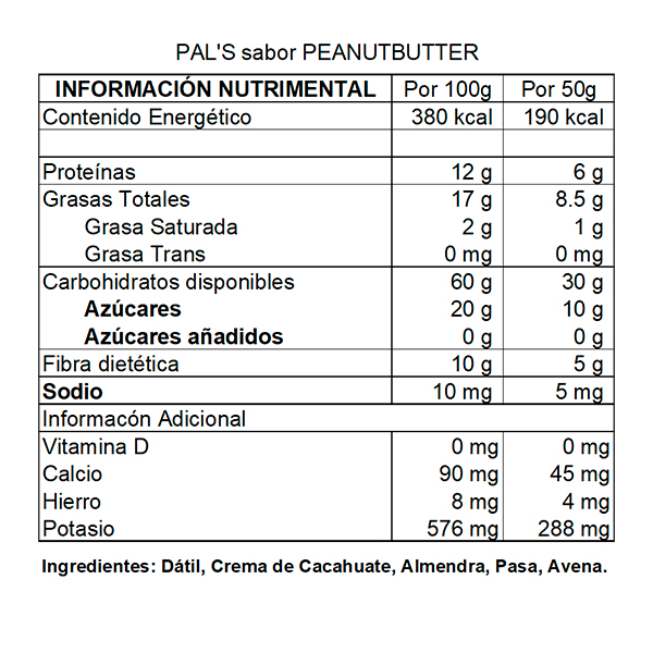 Barra de dátil sabor crema de cacahuate PAL'S 50g - 2