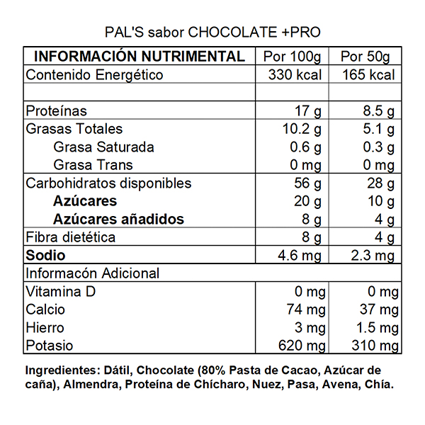Barra de dátil con proteína sabor chocolate PAL'S 50g - 2