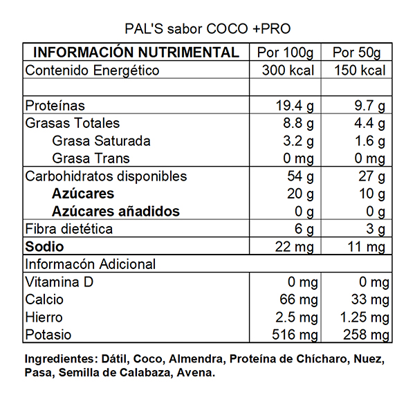 Barra de dátil con proteína sabor coco PAL'S 50g - 2