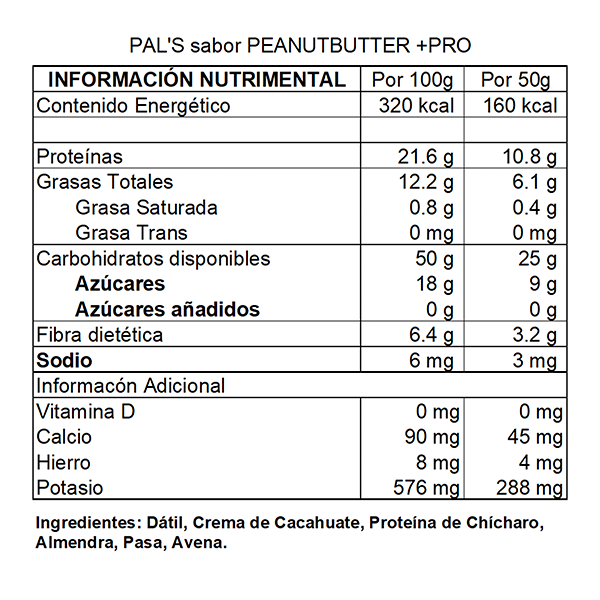 Barra de dátil con proteína sabor crema de cacahuate PAL'S 50g - 2