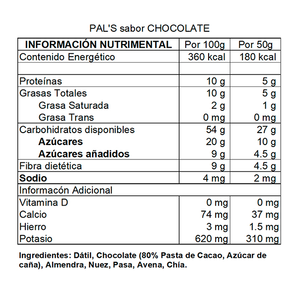 Barra de dátil sabor chocolate PAL'S 50g - 2