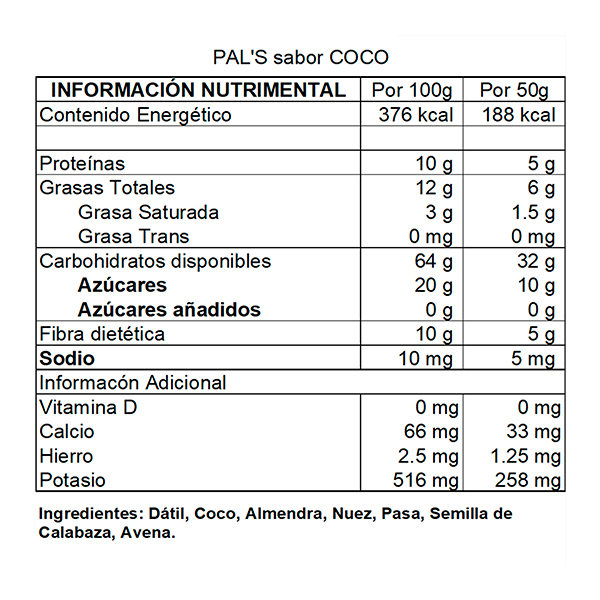 Barra de dátil sabor coco PAL'S 50g - 2
