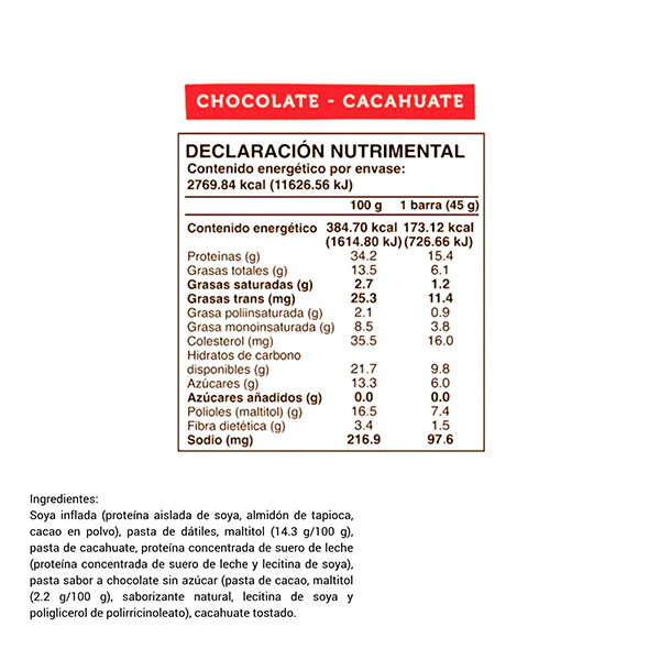 Barra de proteína chocolate cacahuate sin azúcar añadida Wild Foods 45g - 2