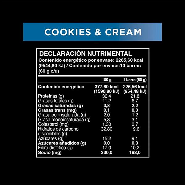 Barra de proteína cookies and cream sin azúcar añadida Wild Protein Pro 60g - 2