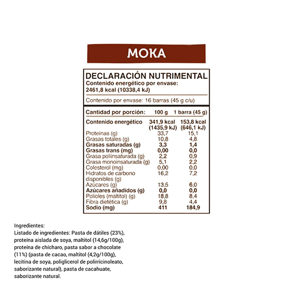 Barra de proteína vegana chocolate moka sin azúcar añadida Wild Foods 45g - 2
