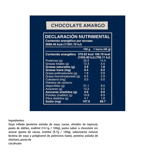 Barra de proteína vegana chocolate amargo sin azúcar añadida Wild Foods 45g - 2