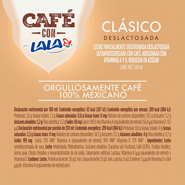 Café clásico con leche deslactosada LALA 330ml - 2