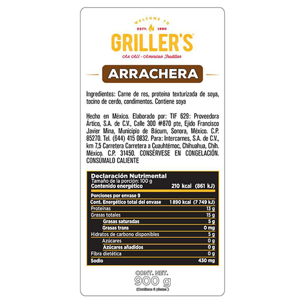 Carne para hamburguesa arrachera Griller's 900g / 6pz - 2