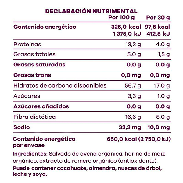 Cereal orgánico sin gluten oat love Natural 200g - 2