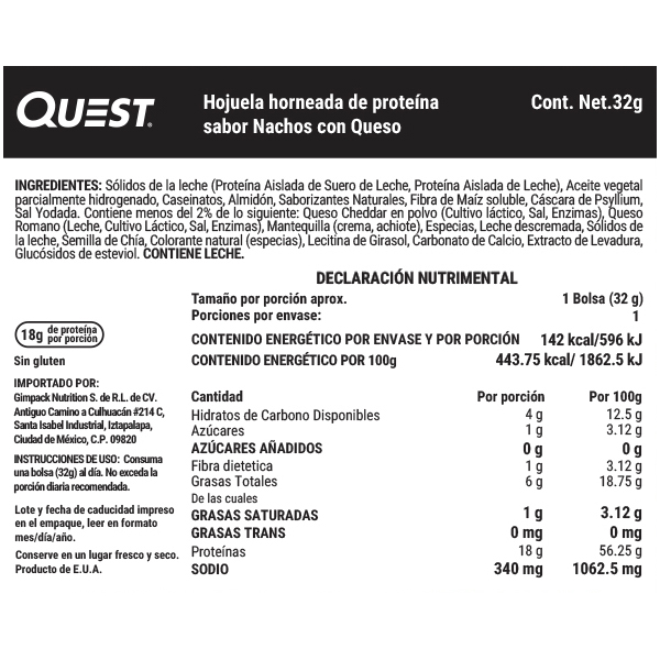 Chips de proteína sabor nachos con queso Quest 32g - 2