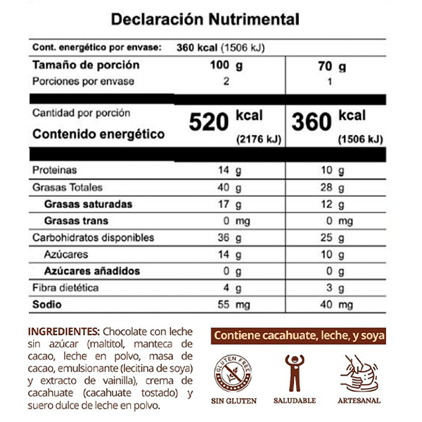 Chocolate con cacahuate sin azúcar añadida Eaterz 70g - 2