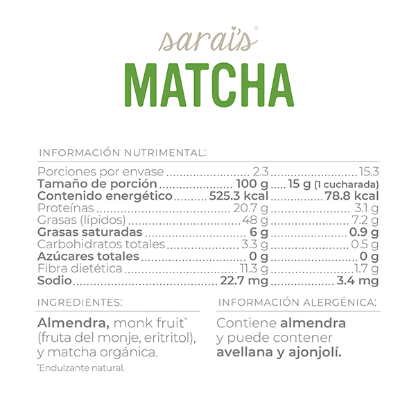 Crema de almendra con matcha Sarai's 230g - 2