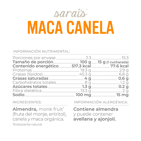 Crema de almendra maca canela Sarai's 230g - 2