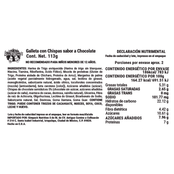 Galleta con chispas de chocolate Lenny & Larry's 113g - 2