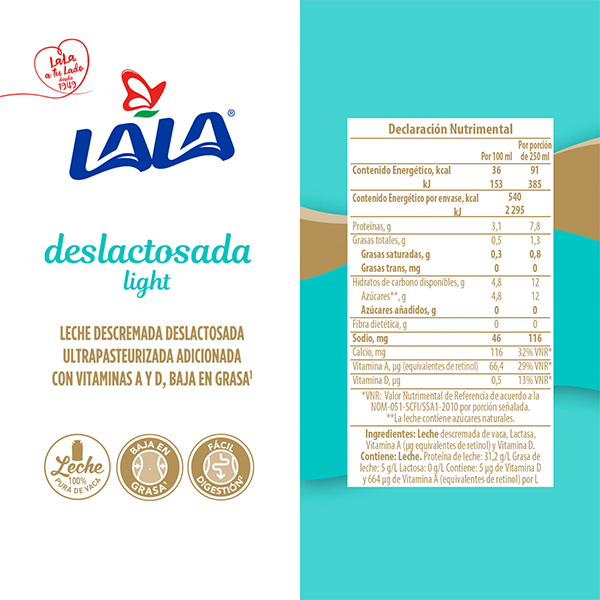 Leche deslactosada light LALA 1.5L - 2