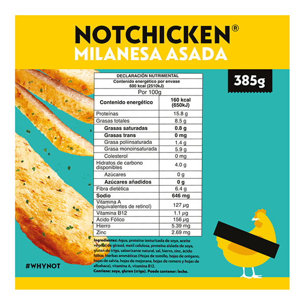 Milanesa asada a base de vegetales NotChicken 385g - 2
