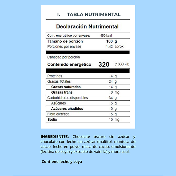 Mora azul congelada con chocolate sin azúcar Eaterz 70g - 2
