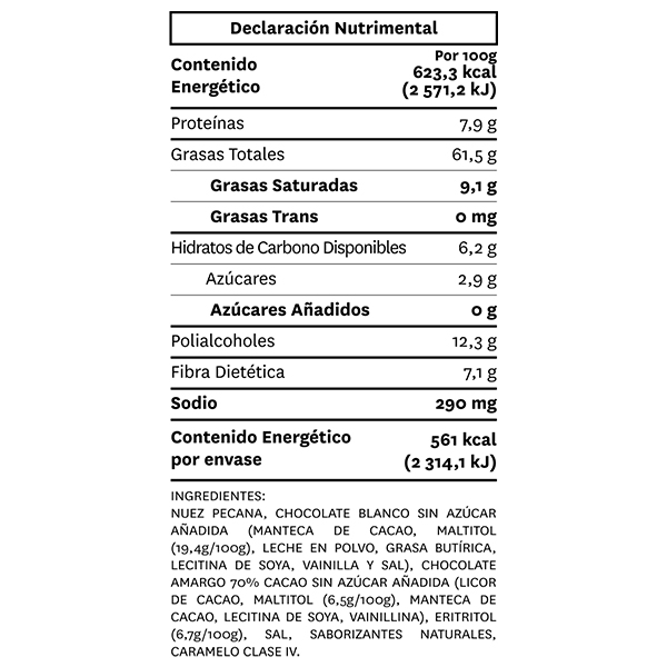 Nuez pecana sabor dark turtle fudge sin azúcar añadida Dayrise 90g - 2